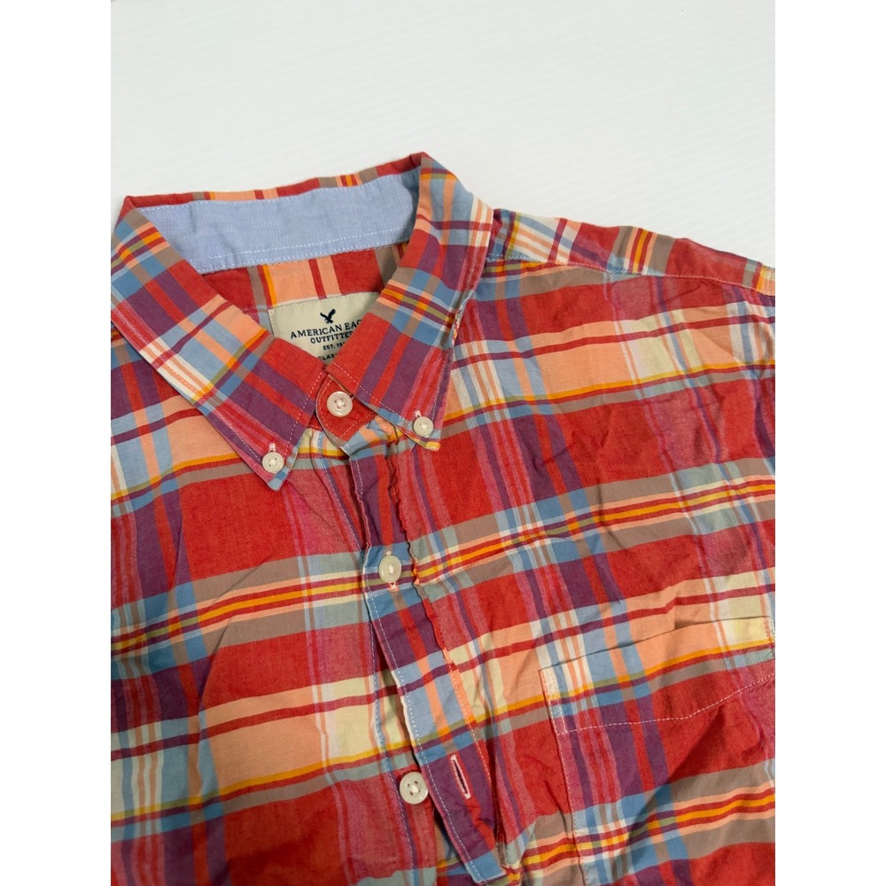 American Eagle Outfitters Mens Large Classic Fit Plaid Button Down Shirt Red L